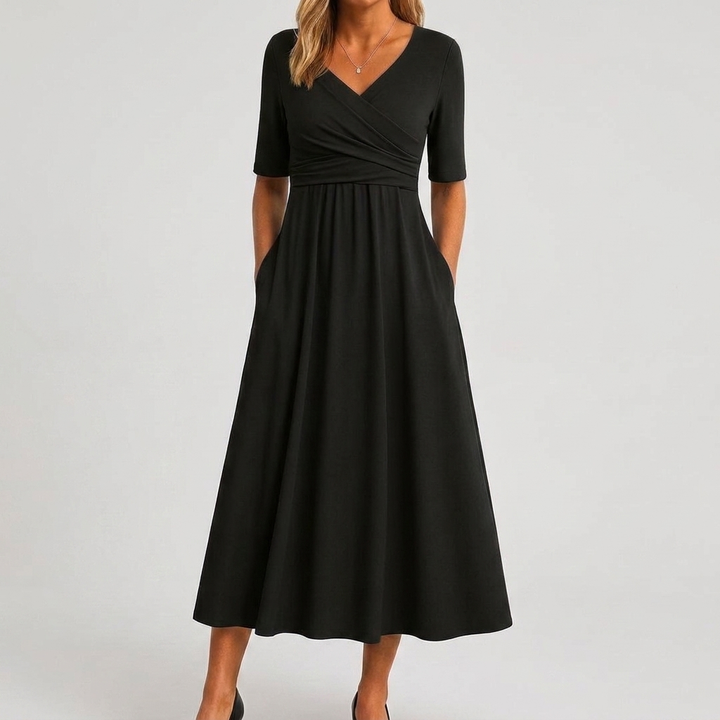 Dames Casual Zomerjurk met V-Hals en Klassieke Stijl