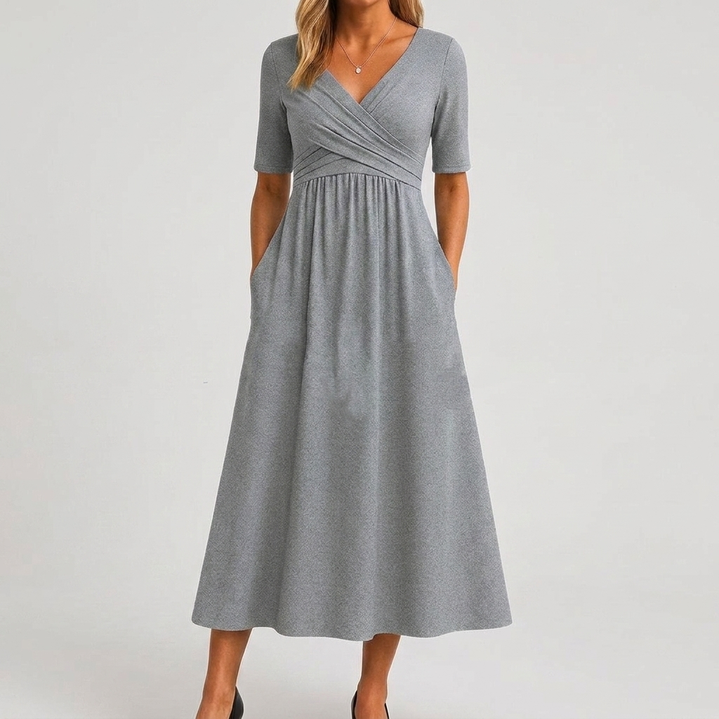 Dames Casual Zomerjurk met V-Hals en Klassieke Stijl