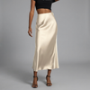 Dames Satin Rok met Slim Fit Pasvorm en Elegante Middellange Lengte