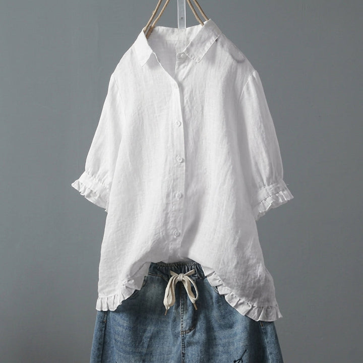Dames Blouse Casual met Ruches Knoopsluiting