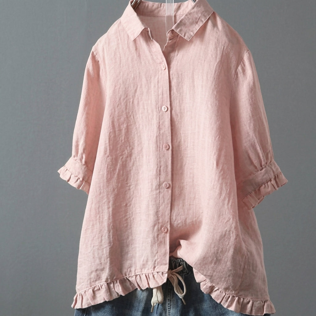 Dames Blouse Casual met Ruches Knoopsluiting
