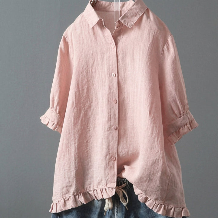 Dames Blouse Casual met Ruches Knoopsluiting