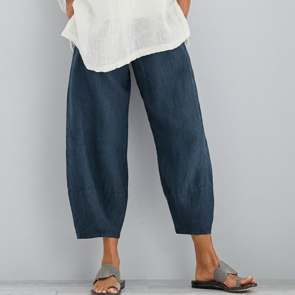 Effen loszittende casual capribroek dames