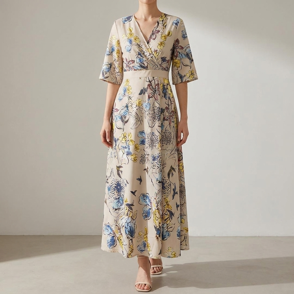 Zomerse casual jurk met korte mouwen en bloemenprint voor dames