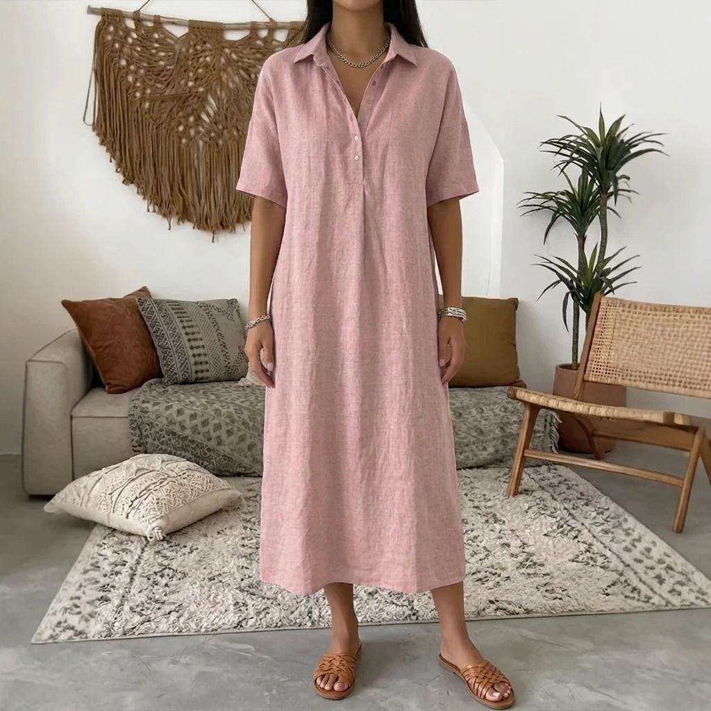 Maxi-jurk met korte mouwen en polokraag voor dames.