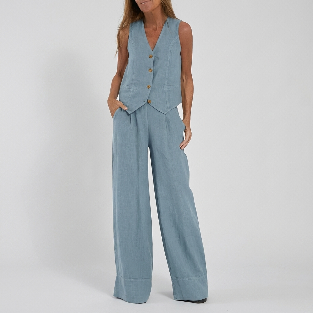 Set van vest en wijde pantalon