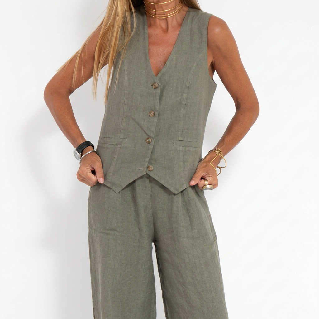 Set van vest en wijde pantalon