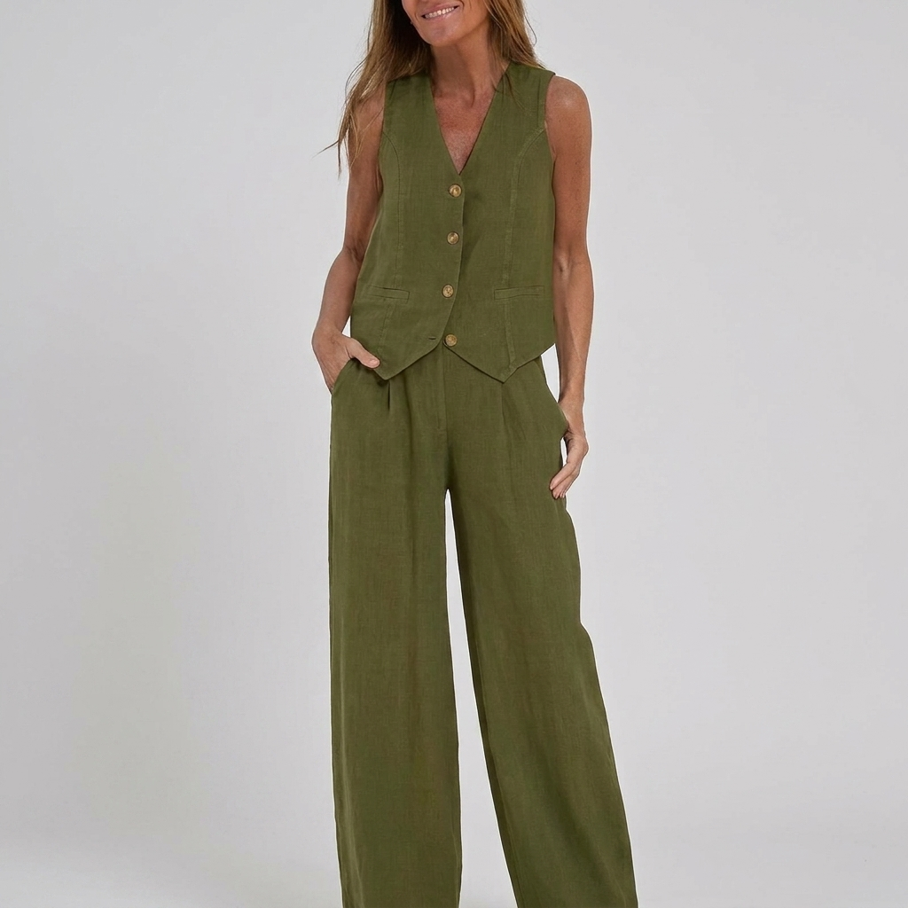 Set van vest en wijde pantalon