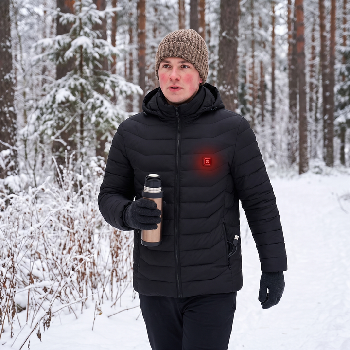 Verwarmde unisex jas met 9 warmtezones en afneembare capuchon
