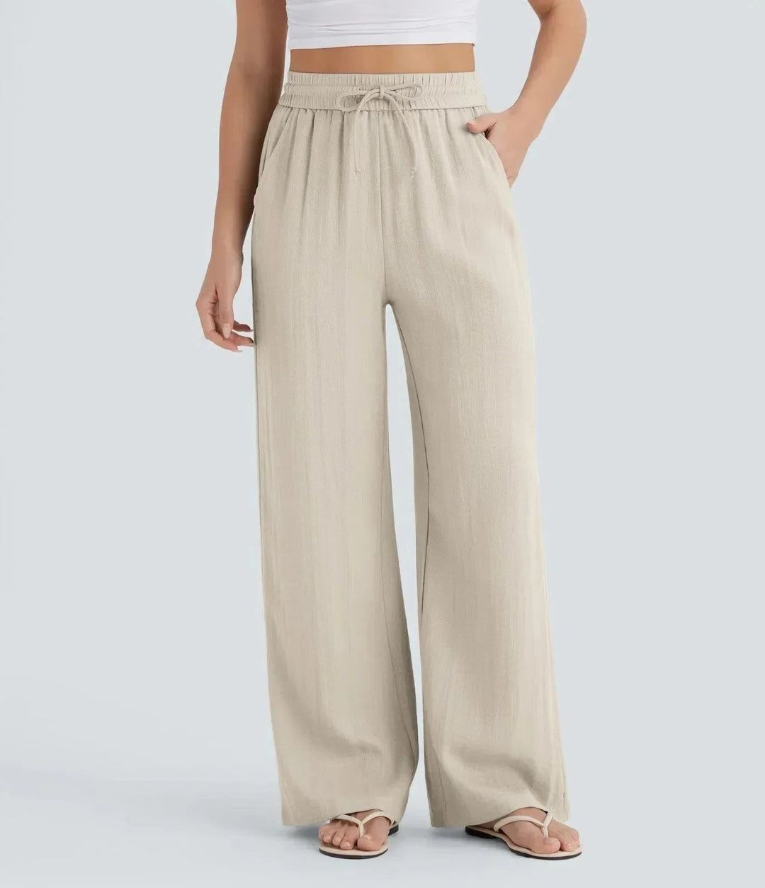 Linnen broek met hoge taille en wijde pijpen voor dames