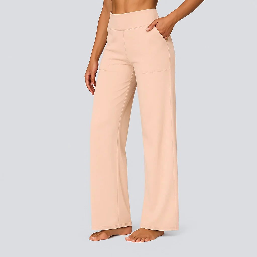 Stretchbroek met hoge taille en wijde pijpen voor dames