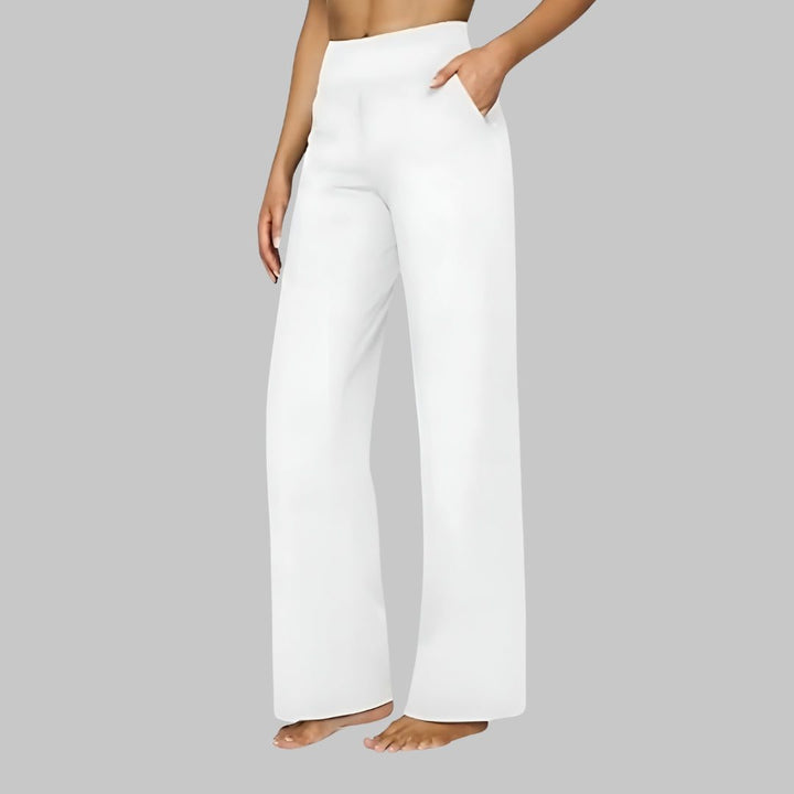 Stretchbroek met hoge taille en wijde pijpen voor dames