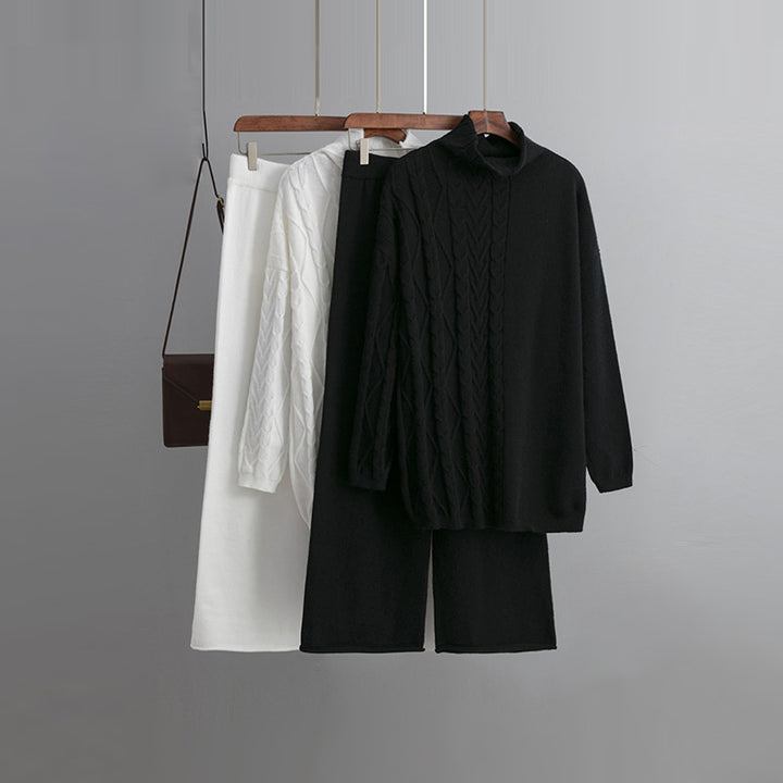 Losse Gebreide 2-Delige Set Wijde Broek En Trui Voor Dames - Carla