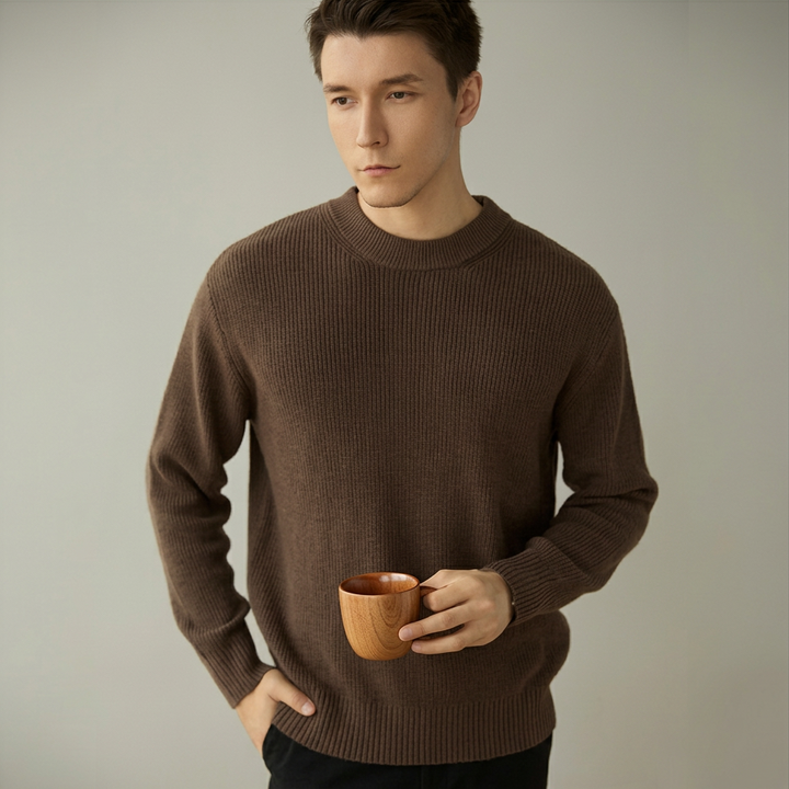 Heren Ribgebreide Crew-Neck Trui met Losse Pasvorm