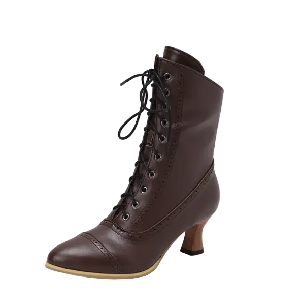 Dames Veterlaarsjes Retro Stijl – Vintage Enkellaarzen met Hak