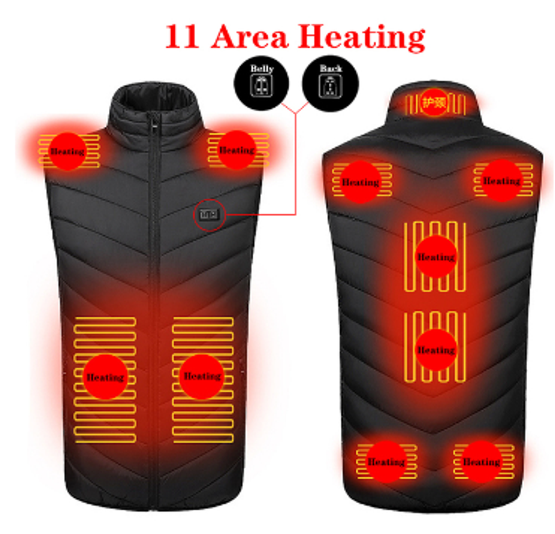 Verwarmde bodywarmer van wind- en waterdicht nylon met nekwarmte