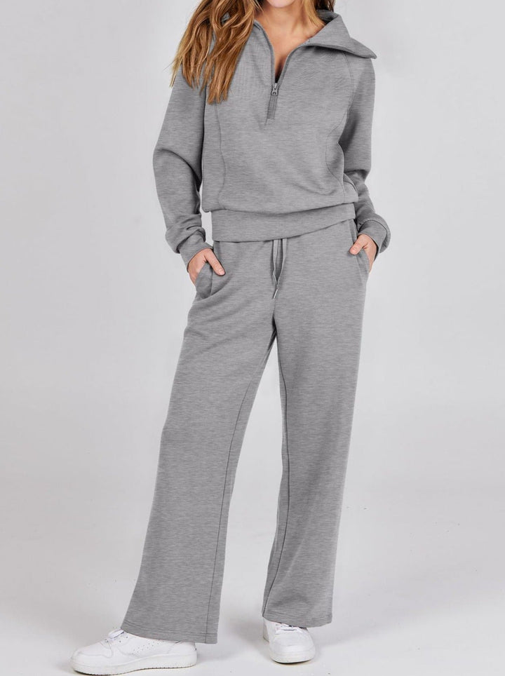 Dames Loungewear Set met Halve Rits en Rechte Pijpen