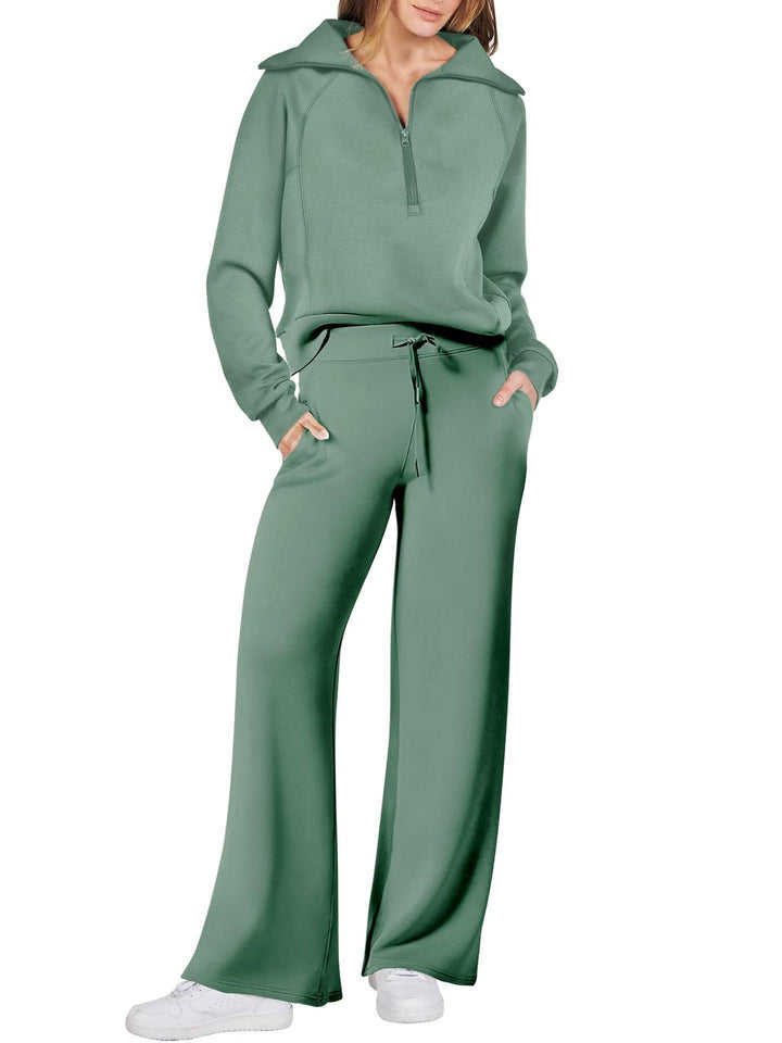 Dames Loungewear Set met Halve Rits en Rechte Pijpen