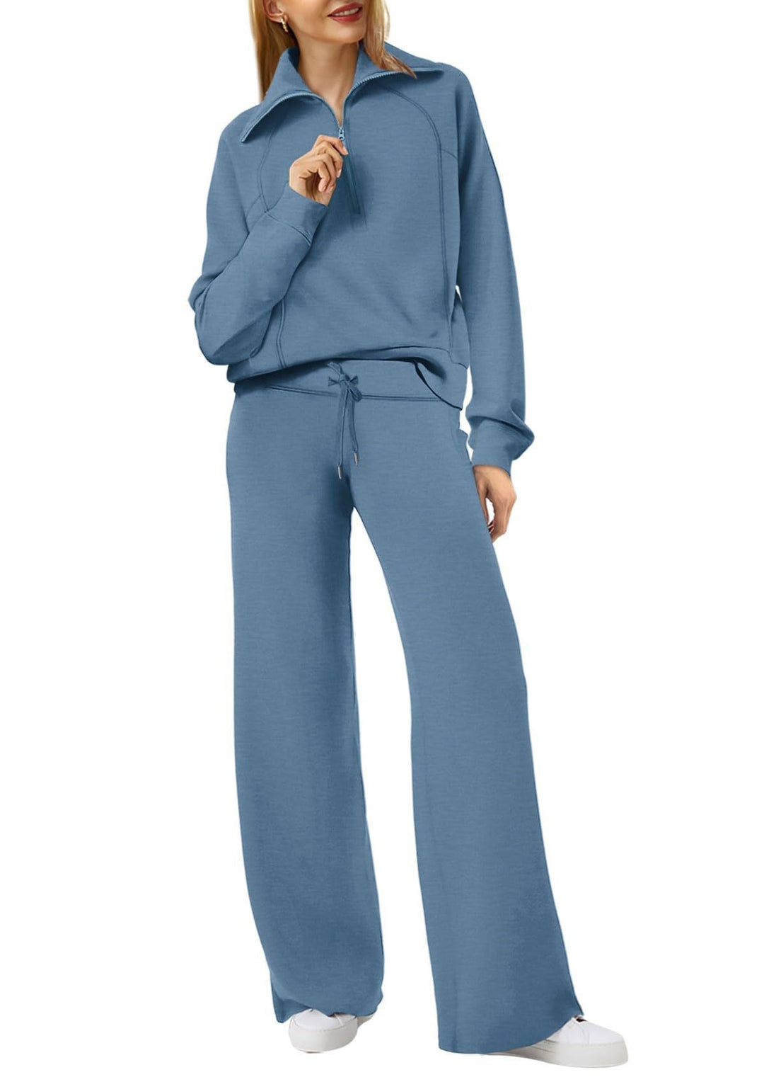 Dames Loungewear Set met Halve Rits en Rechte Pijpen