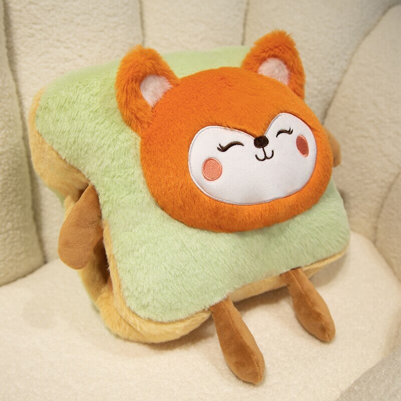 Zachte pluche handwarmer als toast met schattig dier