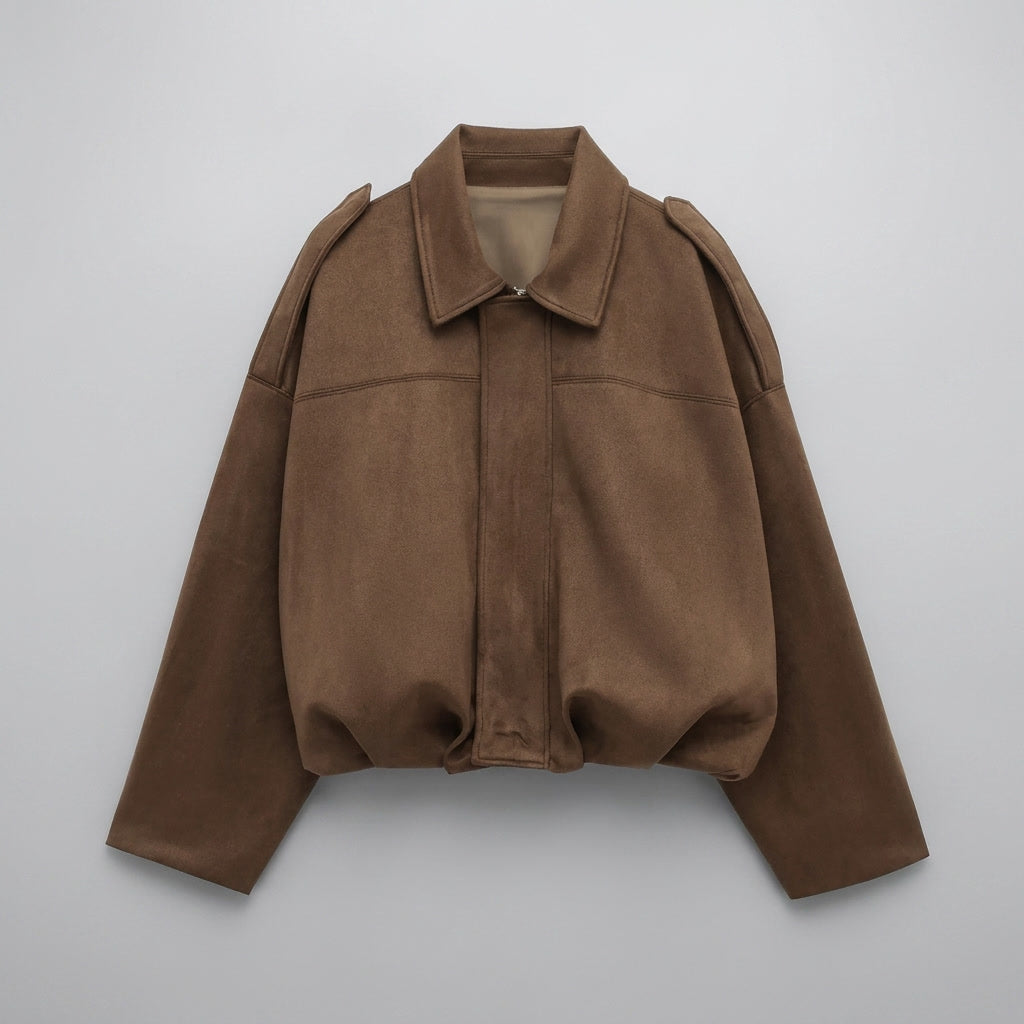 Dames Suède Bomberjack Cropped met Getailleerde Pasvorm