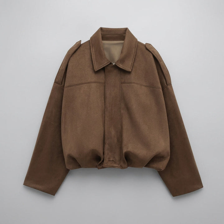 Dames Suède Bomberjack Cropped met Getailleerde Pasvorm