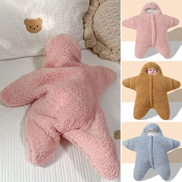 Babyslaapzak voor kinderen met capuchon in zeesterrenvorm, pasgeboren sherpafleece en wollen baby