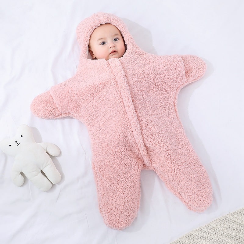 Babyslaapzak voor kinderen met capuchon in zeesterrenvorm, pasgeboren sherpafleece en wollen baby