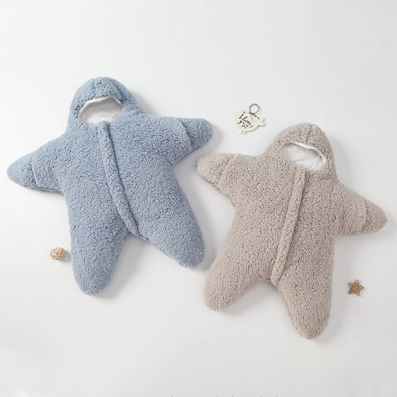 Babyslaapzak voor kinderen met capuchon in zeesterrenvorm, pasgeboren sherpafleece en wollen baby
