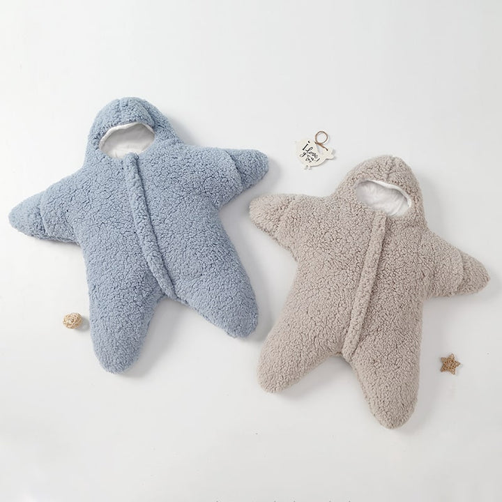 Babyslaapzak voor kinderen met capuchon in zeesterrenvorm, pasgeboren sherpafleece en wollen baby