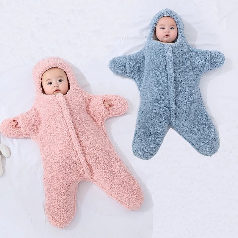 Babyslaapzak voor kinderen met capuchon in zeesterrenvorm, pasgeboren sherpafleece en wollen baby