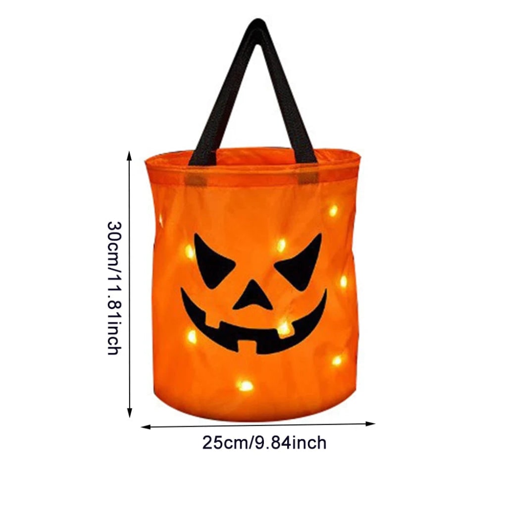 Kinder-Halloween snoeptas en trick-or-treat herbruikbaar met LED-pompoenlampjes en handvatten als feestcadeautje