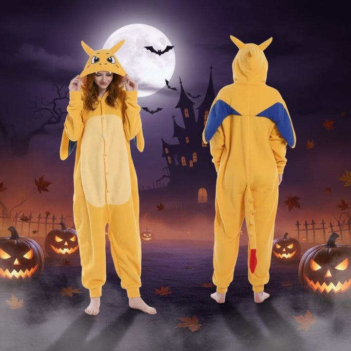 Halloween onesie-pyjama voor kinderen met personagekap en fleece voor kostuumfeest