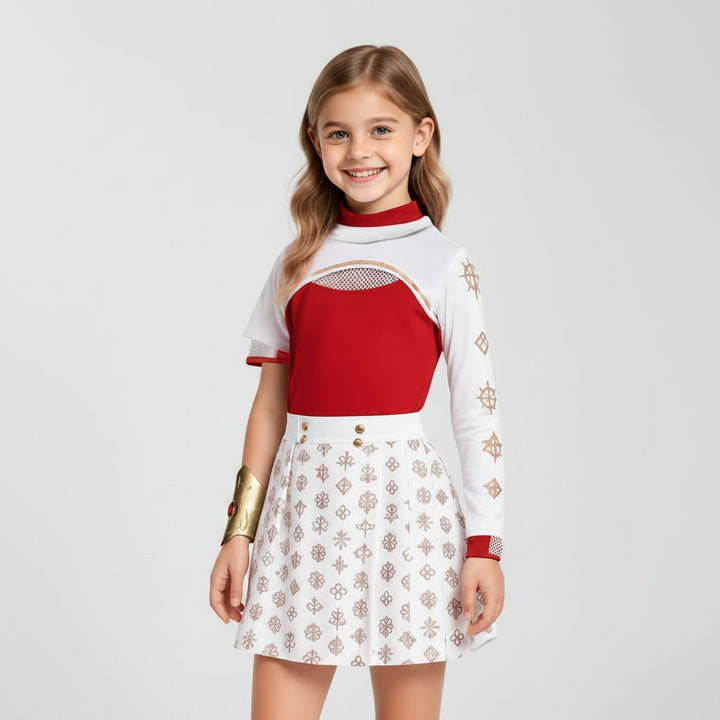 Halloween cosplay anime-kostuum voor kinderen met rode top met hoge hals en plooirok, synthetisch