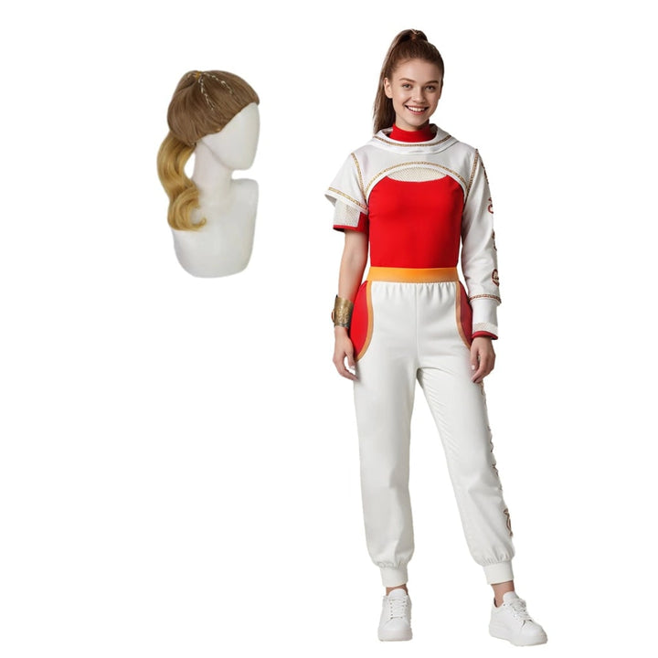 Halloween cosplaykostuum voor kinderen, jumpsuit met asymmetrische mouwen, gouden polsmanchet, blond