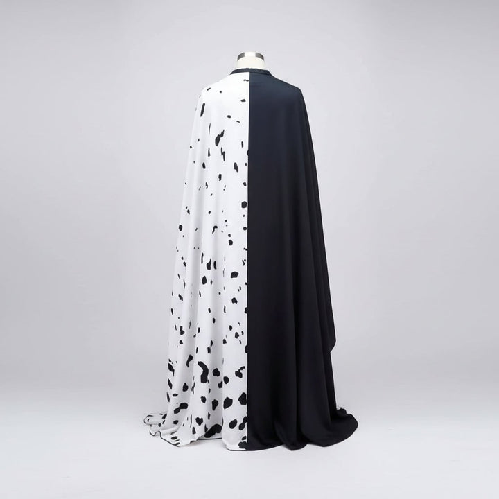 Zwart-witte halloweenkostuum voor kinderen modieuze schurk Black-and-White Fashion Villain met gesplitste zwart-witte jurk en cape