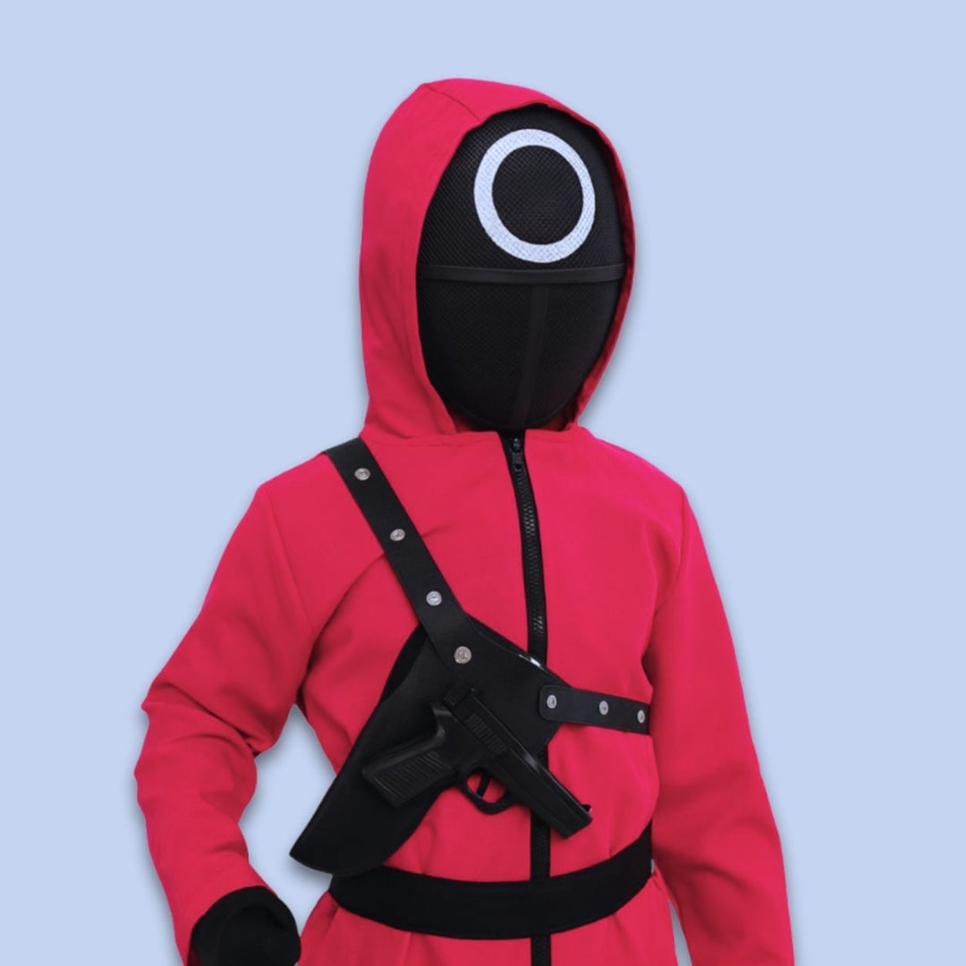 Kinder-Halloween jumpsuitkostuum met capuchon, mesh masker en handschoenen voor trick-or-treat