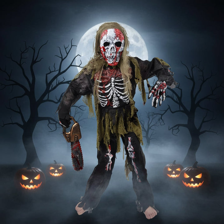 Halloween zombie-skeletkostuum voor kinderen met schedelmasker en handschoenen, driedelige set