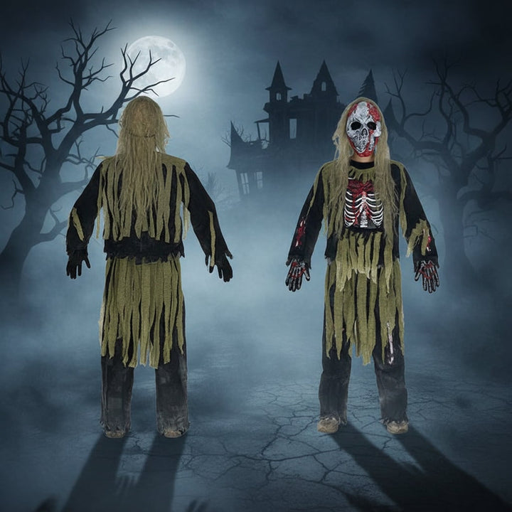 Halloween zombie-skeletkostuum voor kinderen met schedelmasker en handschoenen, driedelige set