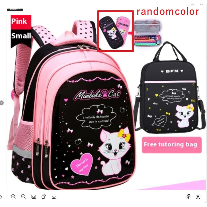 Kinderrugzak met lunchbox set met bijpassend etui cartoonkat print waterdicht en tas combo