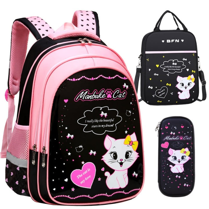Kinderrugzak met lunchbox set met bijpassend etui cartoonkat print waterdicht en tas combo