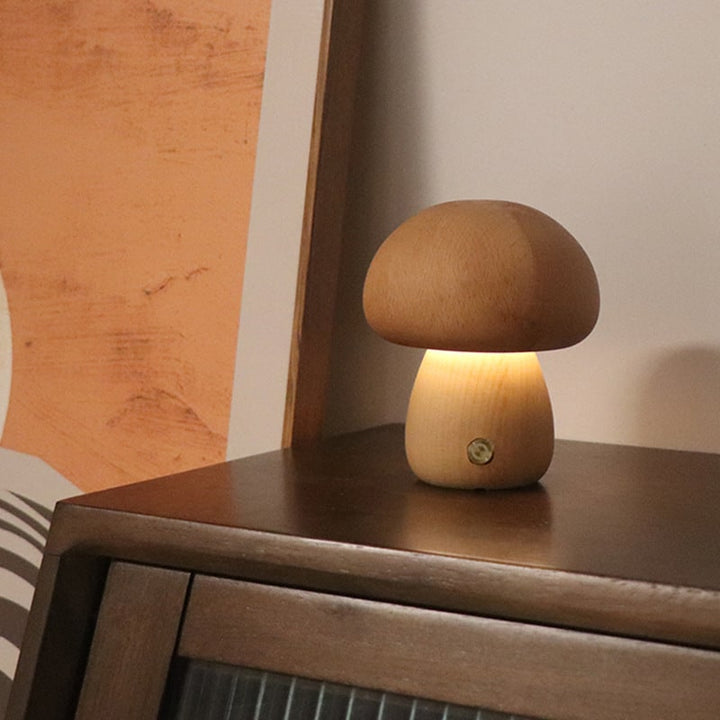 Kinder paddenstoelnachtlampje en lamp voor de slaapkamer met houten touchbediening, led-nachtkastlamp