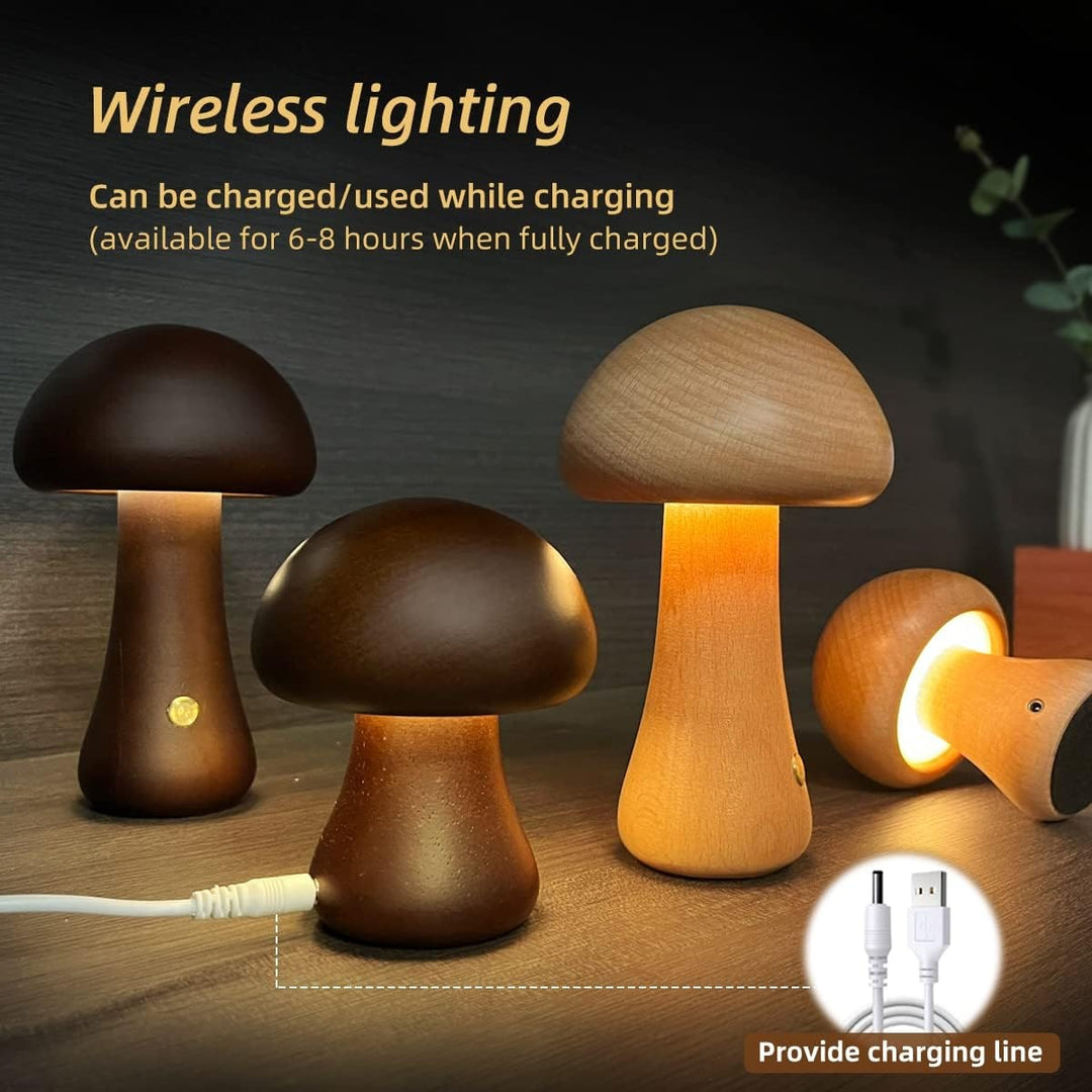 Kinder paddenstoelnachtlampje en lamp voor de slaapkamer met houten touchbediening, led-nachtkastlamp