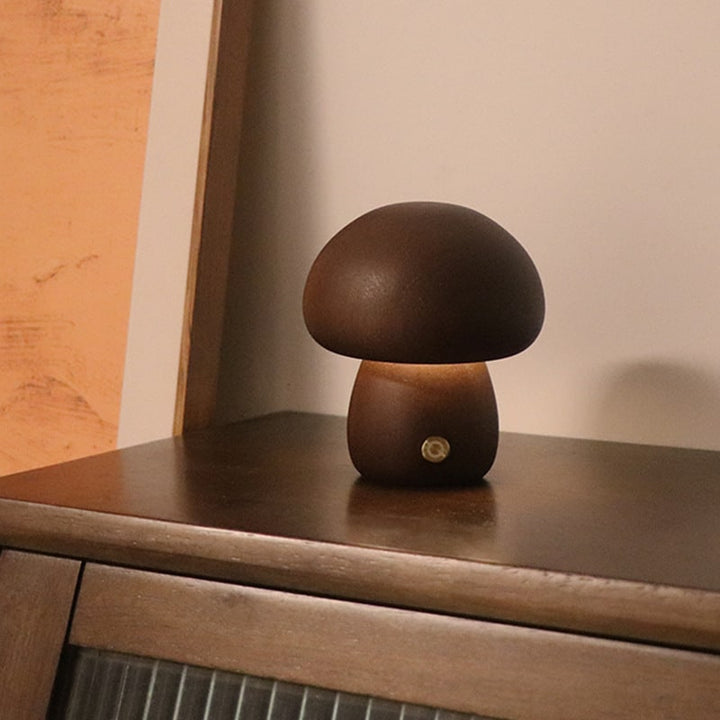 Kinder paddenstoelnachtlampje en lamp voor de slaapkamer met houten touchbediening, led-nachtkastlamp