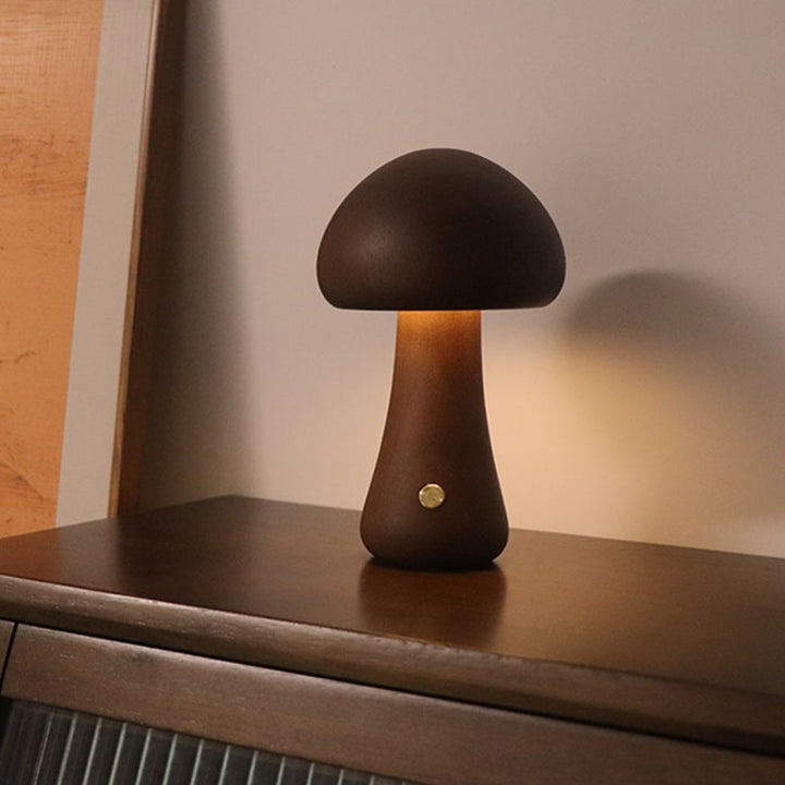 Kinder paddenstoelnachtlampje en lamp voor de slaapkamer met houten touchbediening, led-nachtkastlamp