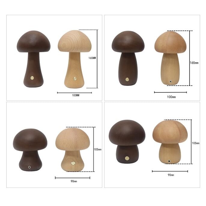 Kinder paddenstoelnachtlampje en lamp voor de slaapkamer met houten touchbediening, led-nachtkastlamp