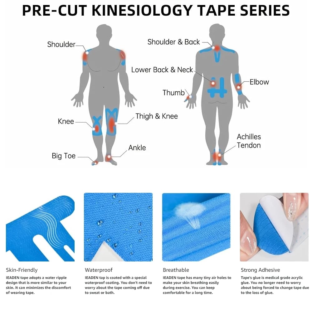 Kinesiotape voor knie- en enkelondersteuning met voorgesneden stroken