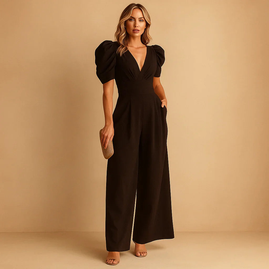 Flatterende jumpsuit met pofmouwen