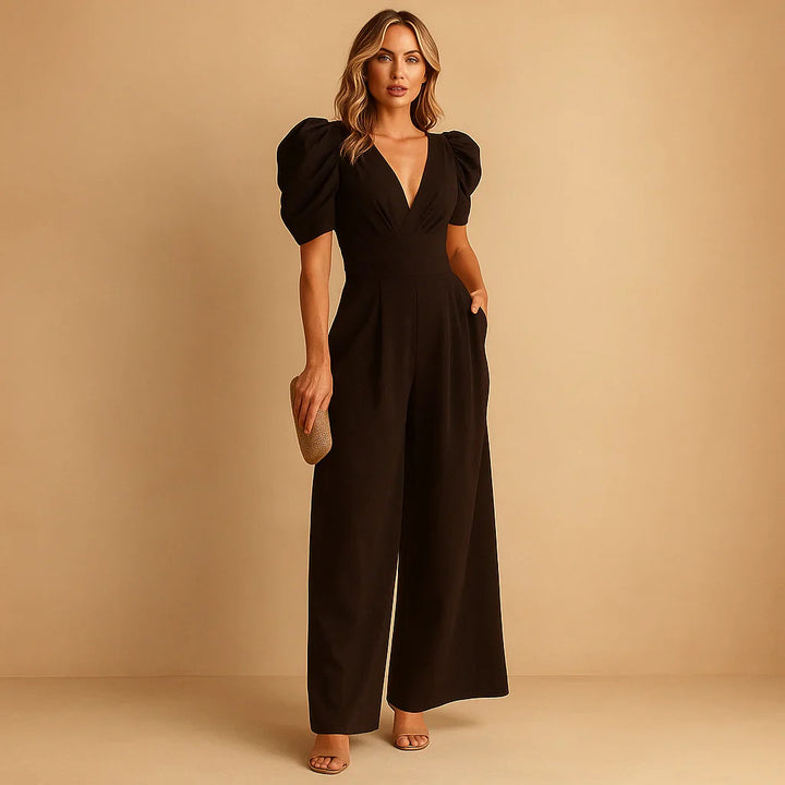 Flatterende jumpsuit met pofmouwen