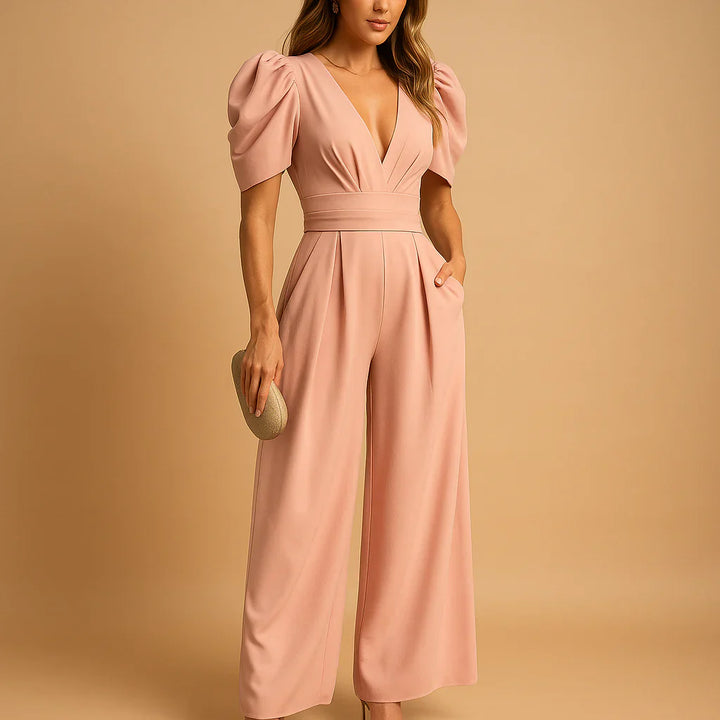 Flatterende jumpsuit met pofmouwen